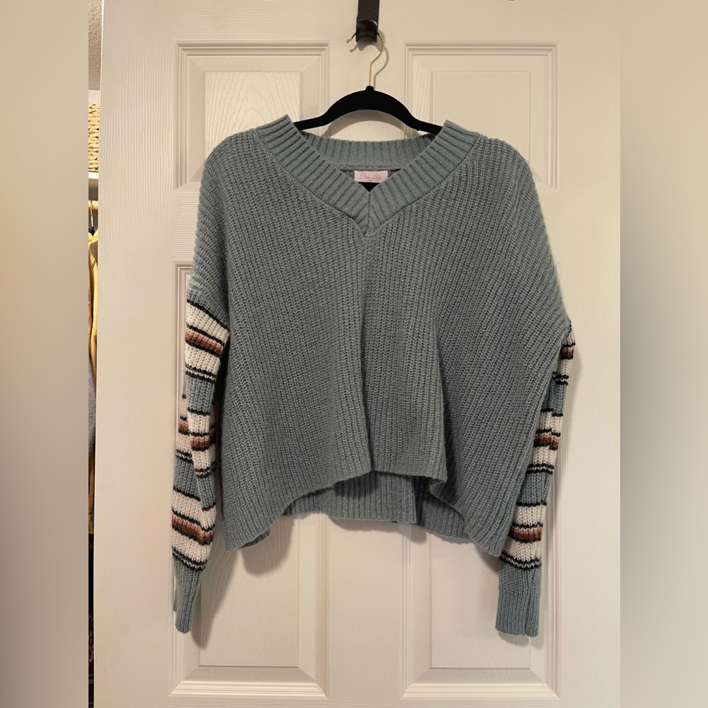 Pink Lily Blue Striped Crop Sweater Small - Picture 1 of 5